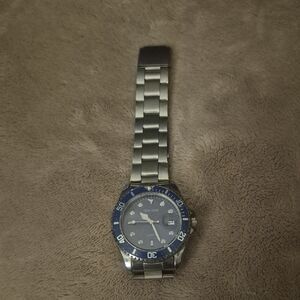 Men's Silver and Blue Watch